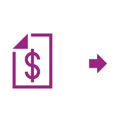 Icono púrpura flecha dinero
